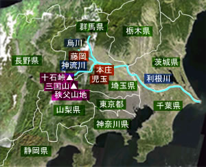 関東平野と神流川流域地図