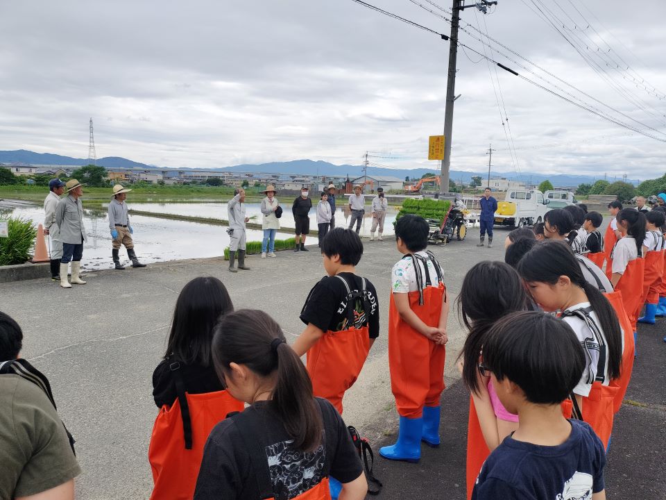 田植えの手順の説明を聞く