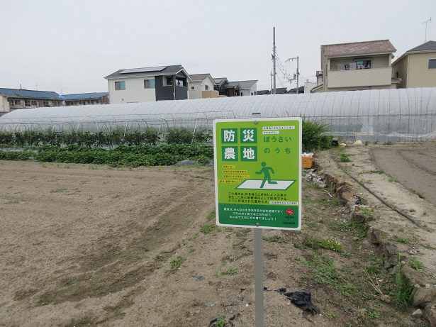 防災農地の看板の立つ畑