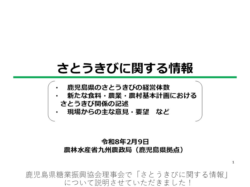鹿児島県糖業振興協会理事会で「さとうきびに関する情報」について説明させていただきました！ 