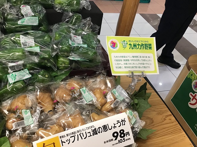 九州力作野菜「減の恵み しょうが」の販売風景