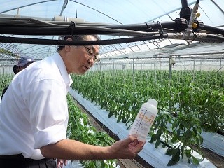 天敵製剤を手にする井田地方参事官