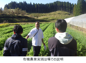 有機農業実践ほ場での説明