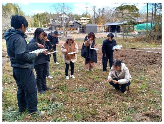 参加者が施設周辺で野草を採取