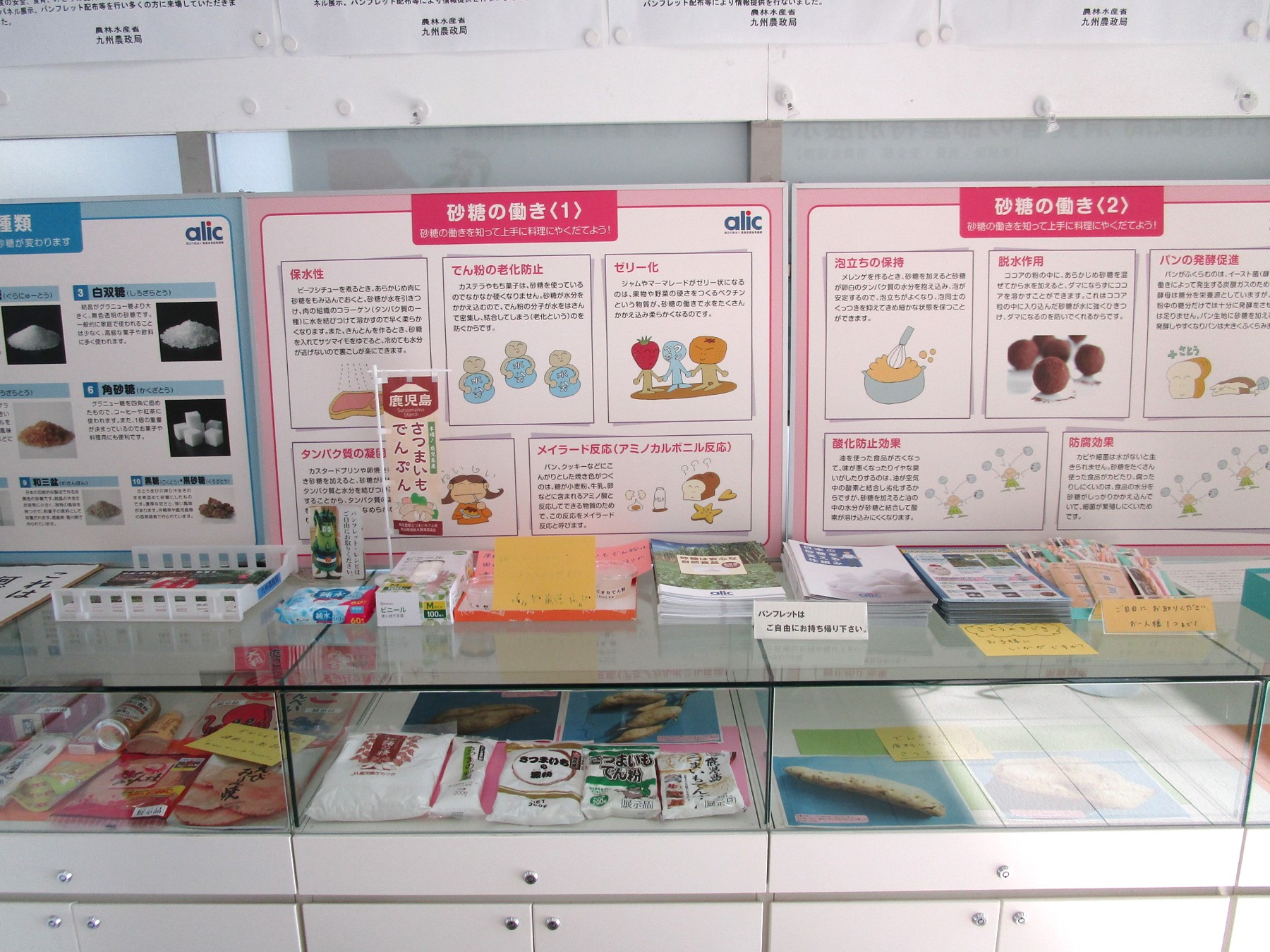 １階消費者の部屋　ガラスケース上のパネル展示写真