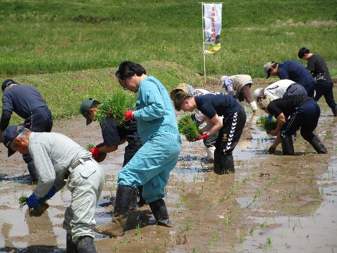 多くの人が参加した田植え交流会