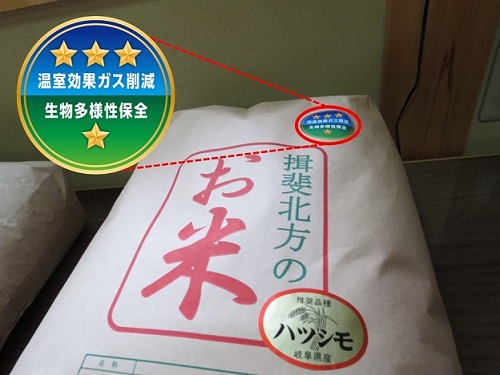 「みえるらべる」を貼付して販売されている米（令和7年3月4日撮影）