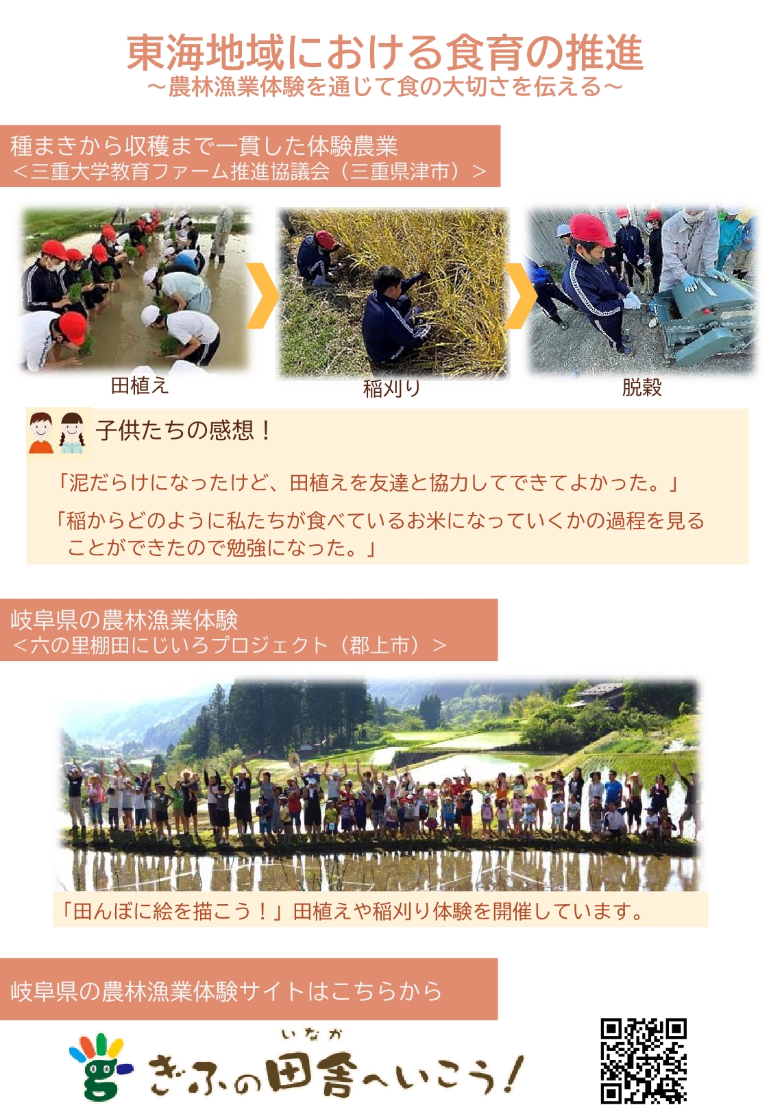 農林漁業体験を通じて食の大切さを伝える（三重、岐阜）