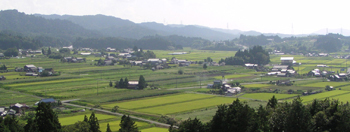 田園地帯を高い場所から見下ろした景観