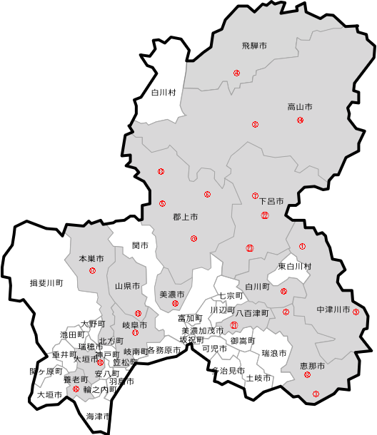 岐阜県の地図